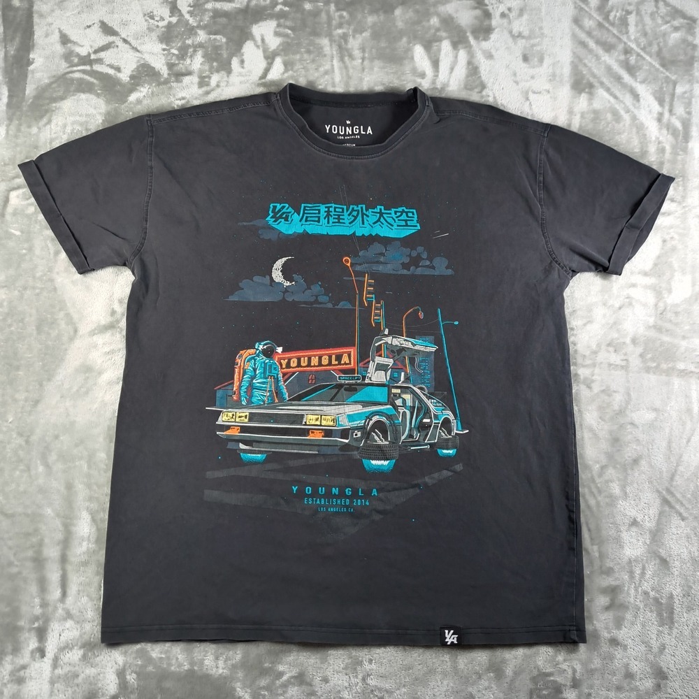 YoungLA Shirt Mens Medium 438 Graphic Back To The Moon Motion Picture Stretch
